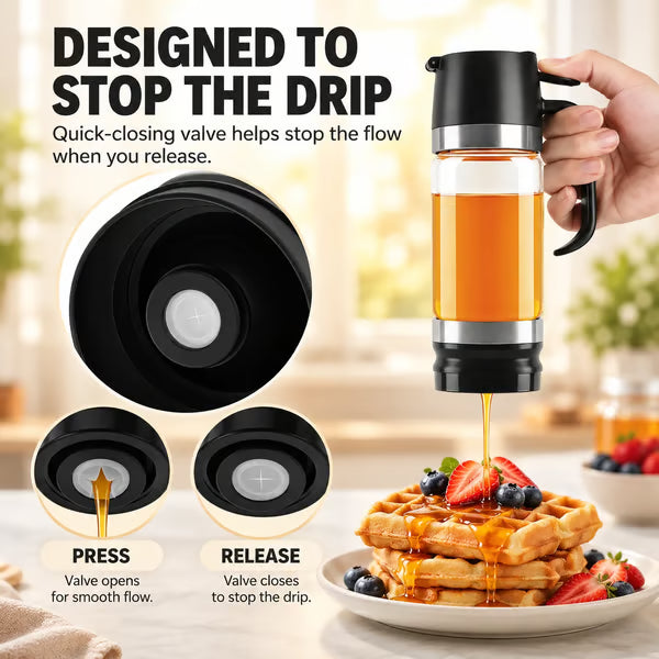Syrup Dispenser ā Press-to-Pour Glass Jar with Handle