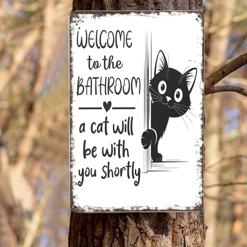 🐾💕 Vintage Cat Bathroom Sign - "Welcome to the Bathroom"