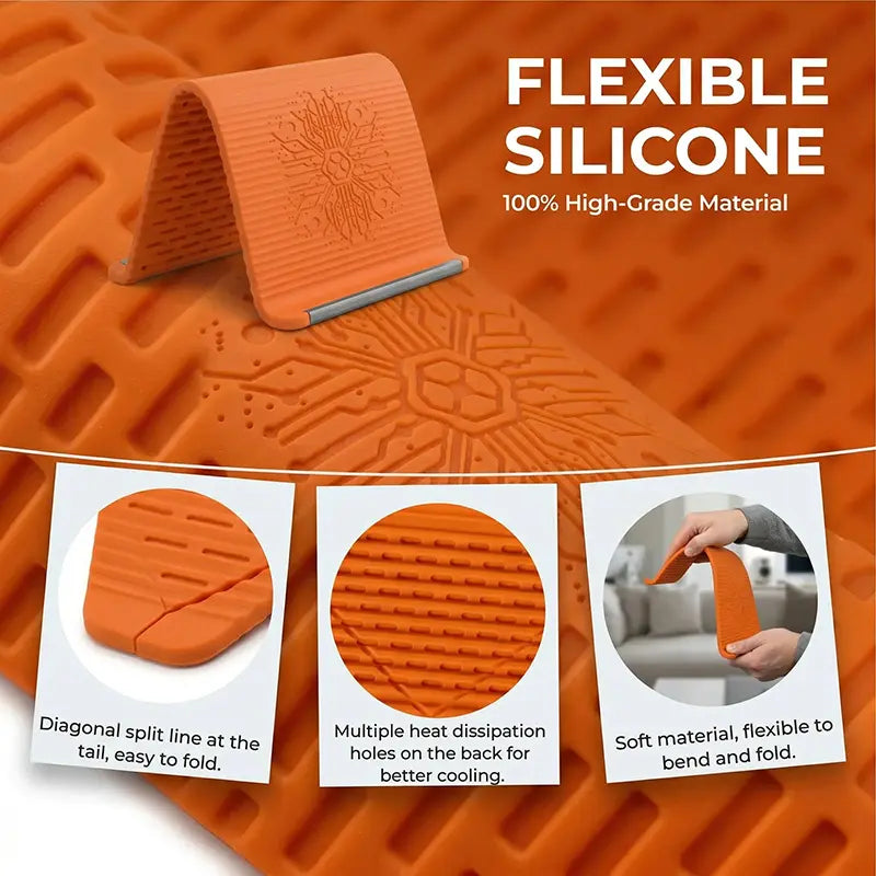 Portable Foldable Silicone Phone Holder, Bendable Freely into Any Shape, Multi-Angle Adjustable Stand for Mobile Phone, Tablet, Laptop, Anti-Slip Desktop Mount, Universal Fit, Home Office Travel Use, Orange Black