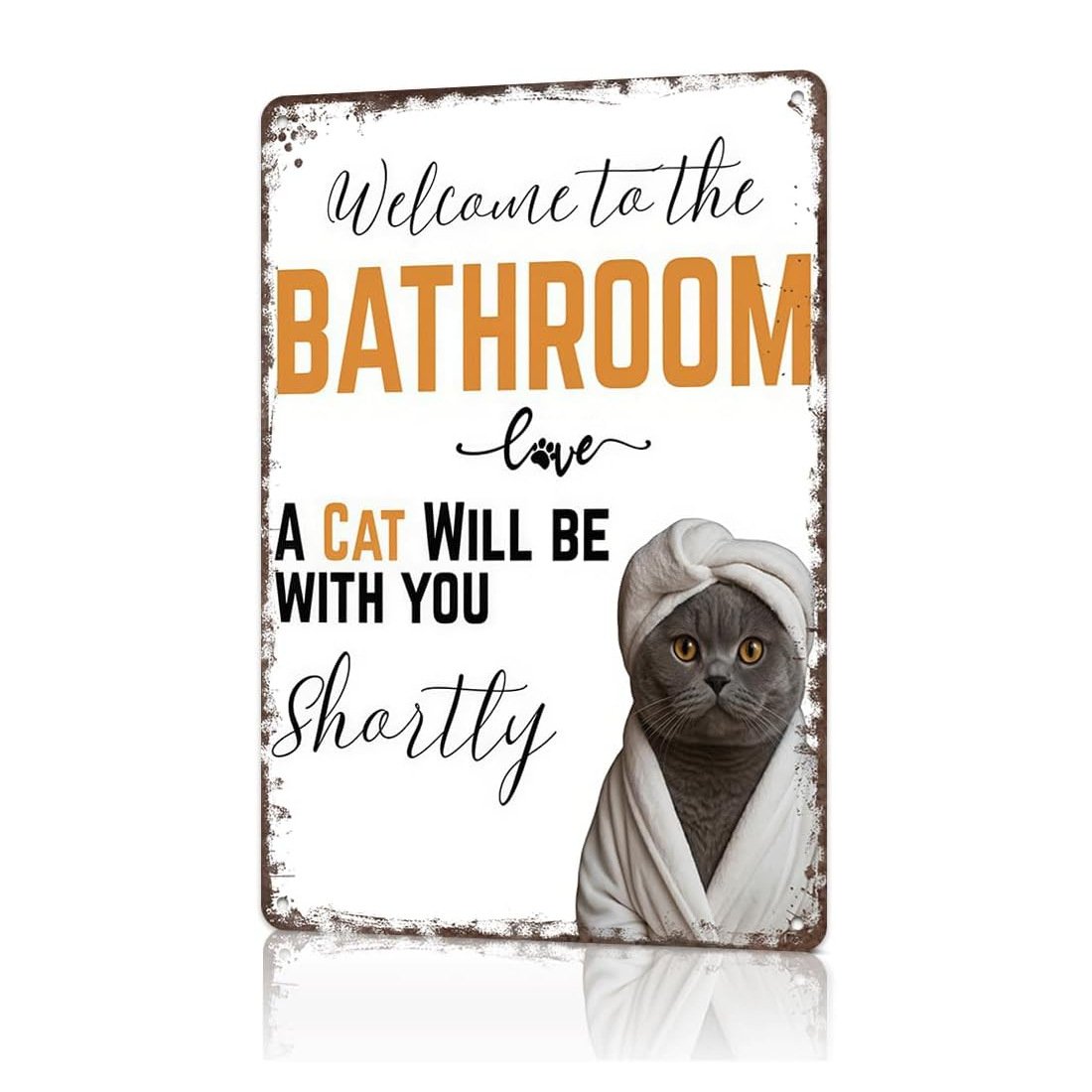 🐾💕 Vintage Cat Bathroom Sign - "Welcome to the Bathroom"