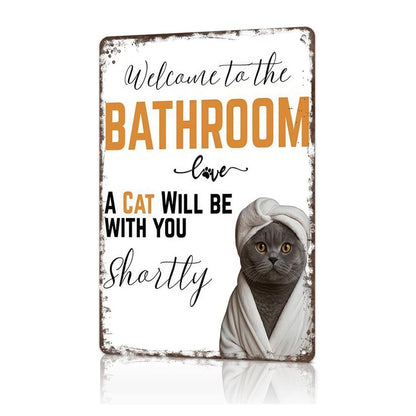 🐾💕 Vintage Cat Bathroom Sign - "Welcome to the Bathroom"