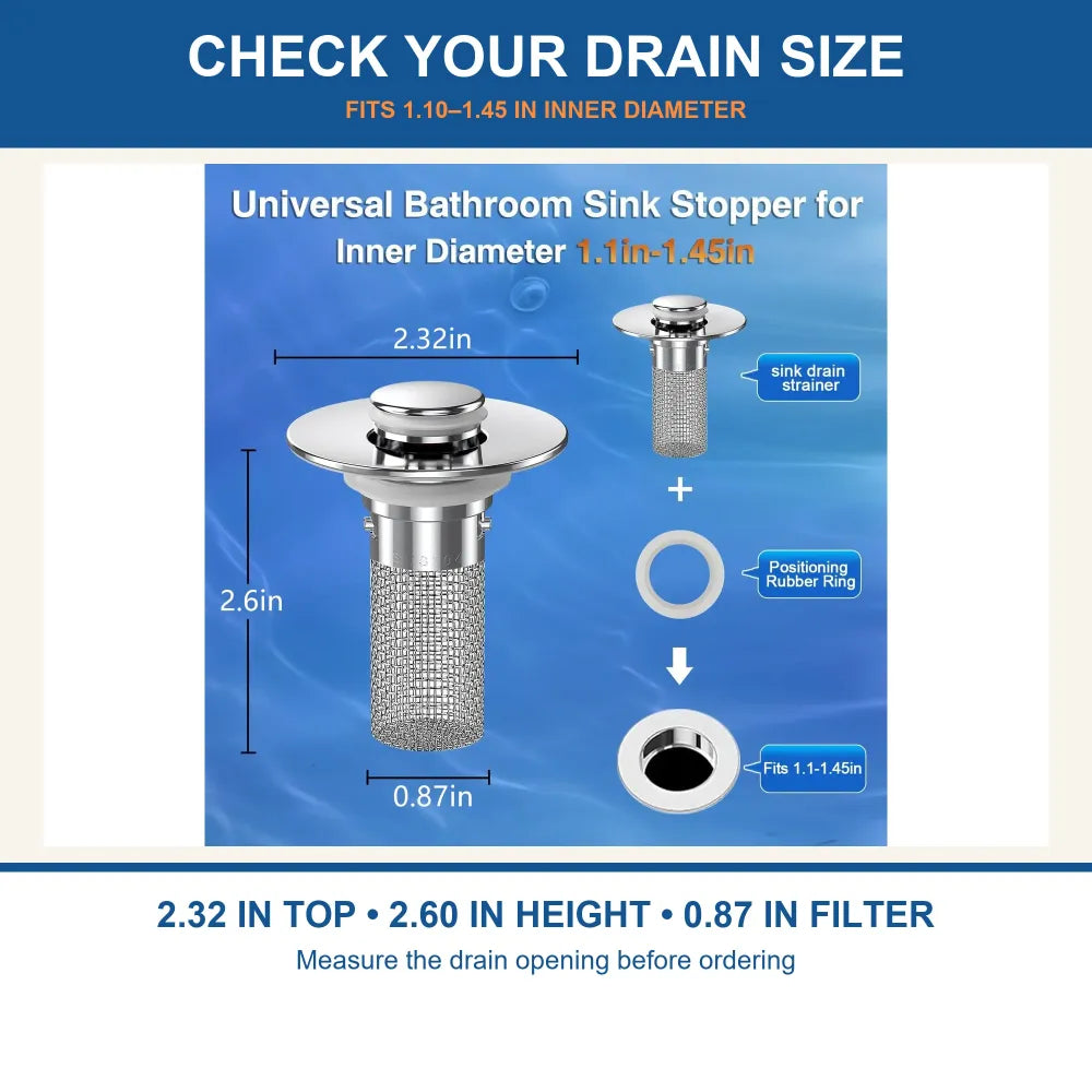 Universal Pop-Up Sink Drain Stopper with Stainless Steel Mesh Basket