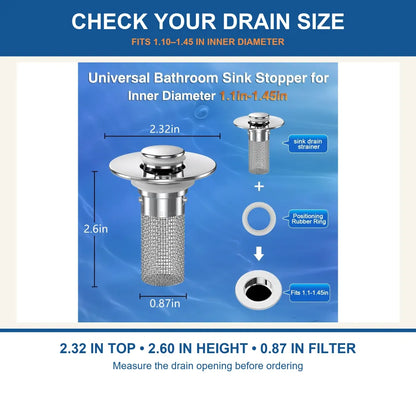 Universal Pop-Up Sink Drain Stopper with Stainless Steel Mesh Basket