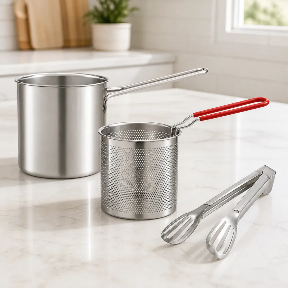 🔥HOT SALE🔥Compact Stainless Steel Deep Fryer Pot Set
