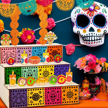 🔥hot-sale🔥3-Tier Day of the Dead Wooden Altar Display Set