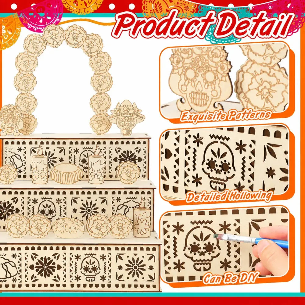 🔥hot-sale🔥3-Tier Day of the Dead Wooden Altar Display Set