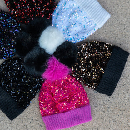 🔥Last Day 50% OFF - Winter Sparkly Sequin Pom Beanie