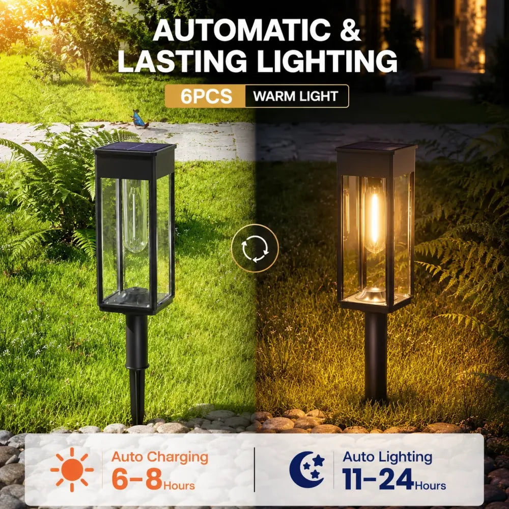 6-Pack Solar Pathway Lights - Warm White or Cool White