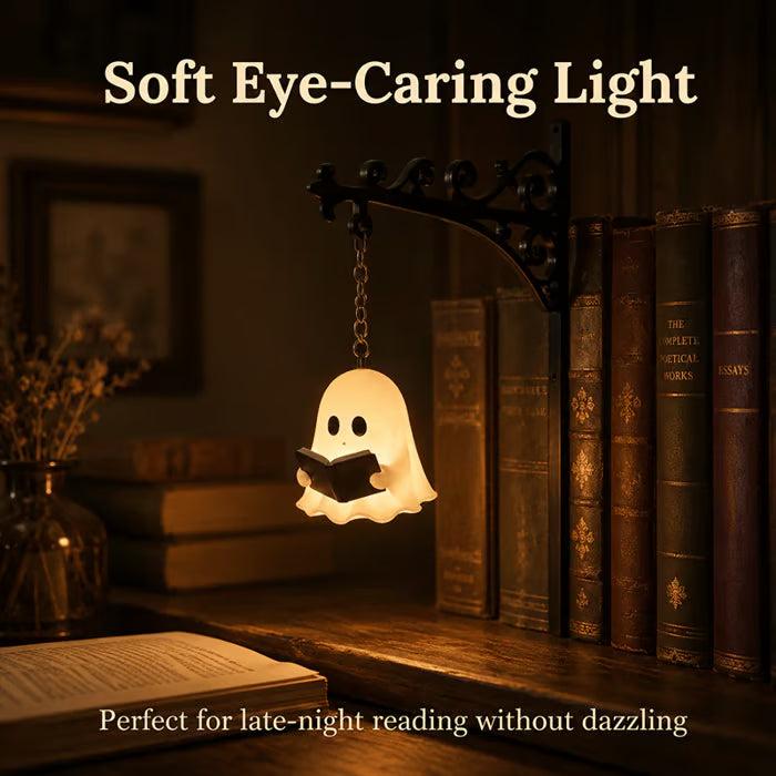 Reading Ghost Bookshelf Lantern Light displayed between books