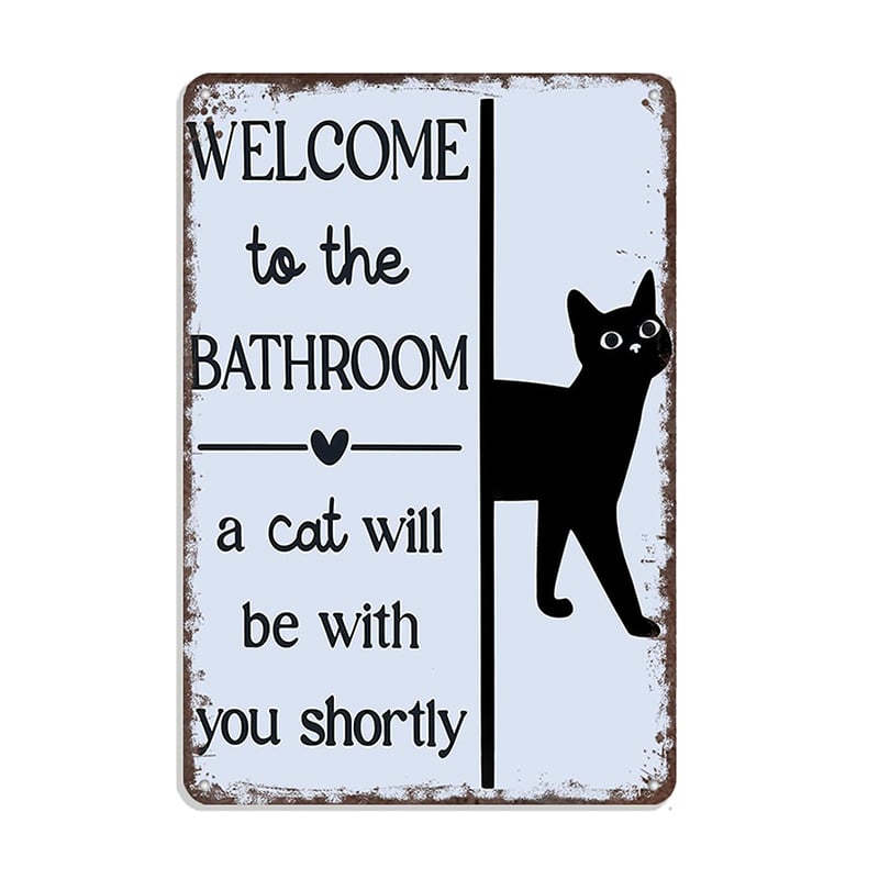 🐾💕 Vintage Cat Bathroom Sign - "Welcome to the Bathroom"