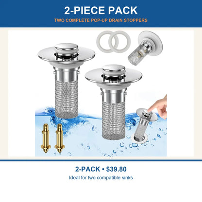 Universal Pop-Up Sink Drain Stopper with Stainless Steel Mesh Basket