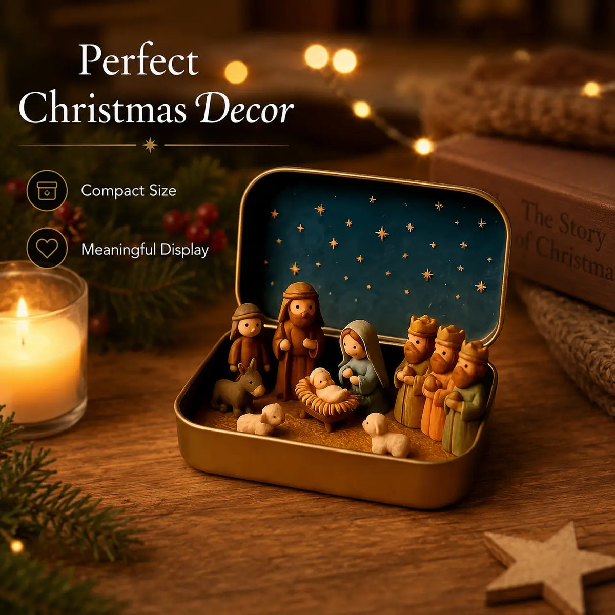 Religious Pocket-Size Mini Nativity Scene Set with Storage Box⛪