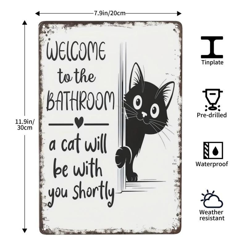 🐾💕 Vintage Cat Bathroom Sign - "Welcome to the Bathroom"