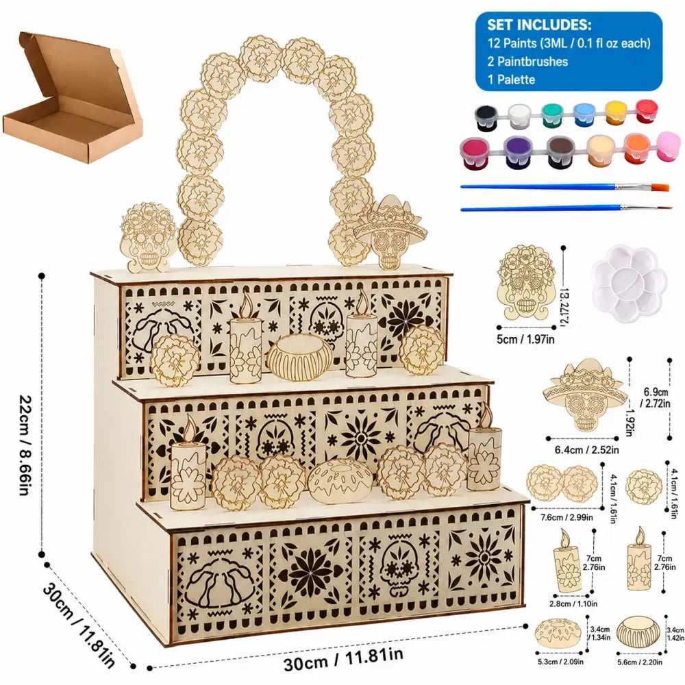 🔥hot-sale🔥3-Tier Day of the Dead Wooden Altar Display Set