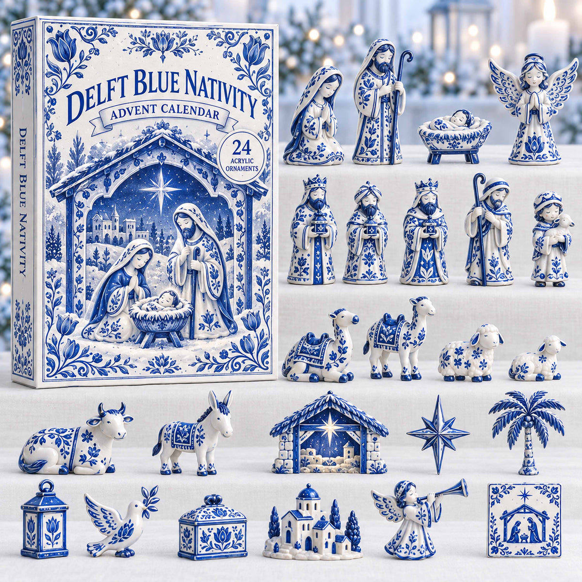 CHRISTMAS KICKOFF  - Delft Blue Nativity Advent Calendar 2026 - 24-Day Festive Countdown, Acrylic Charms Blind Box - Gift For Family NCU0NTD2214