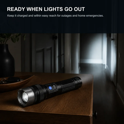 Rechargeable Zoom Flashlight with Digital Display & Power Bank