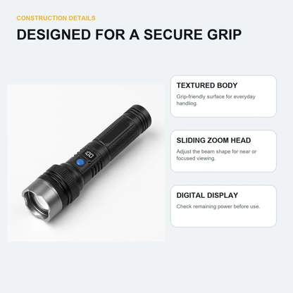 Rechargeable Zoom Flashlight with Digital Display & Power Bank