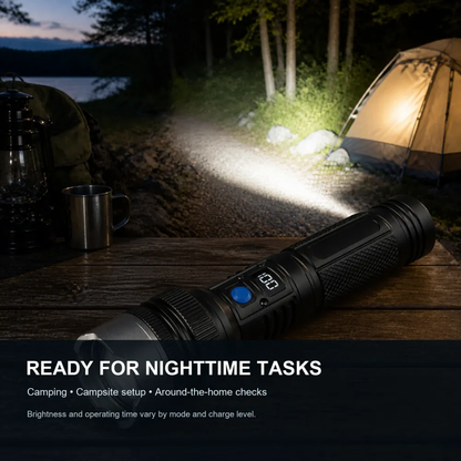 Rechargeable Zoom Flashlight with Digital Display & Power Bank