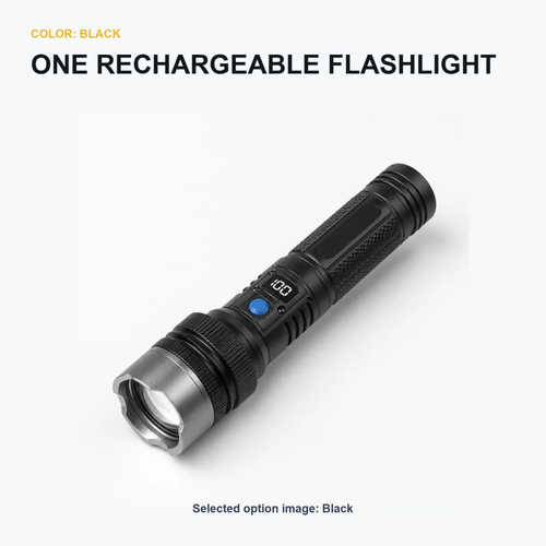 Rechargeable Zoom Flashlight with Digital Display & Power Bank